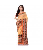 Bengali Chakra Begampuri Pure Handloom Cotton Saree With Blouse Piece (yellow)