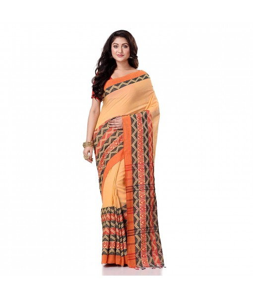 Bengali Chakra Begampuri Pure Handloom Cotton Saree With Blouse Piece (yellow)