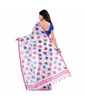 dB DESH BIDESH Women`s Traditional Soft Mulmul Maple Leaf Design Bengal Handloom Pure Cotton Saree Without Blouse Piece Blue Green Pink