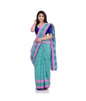 DESH BIDESH Women`s Traditional Tant Pure Handloom Cotton Saree Woven Kamal kolka Designer Without Blouse Piece(Firoza)