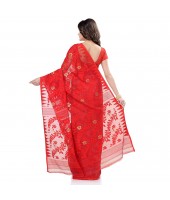 Handloom Tant Dhakai Jamdani Cotton Saree Whole Body Design (White Red)