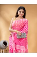 Resham Dhakai Jamdani Bengal Pure Cotton Handloom Saree Diamond Queen Design (Pink)