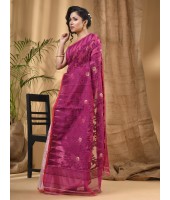 Bengal Handloom Tant Soft Dhakai Jamdani Cotton Saree Whole Body Design (Pulm jam White)