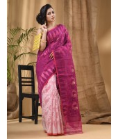 Bengal Handloom Tant Soft Dhakai Jamdani Cotton Saree Whole Body Design (Pulm jam White)
