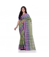 DESH BIDESH Women`s Traditional Pure Cotton Handloom Saree Woven Paisley Kolka Designer Without Blouse Piece (Green)