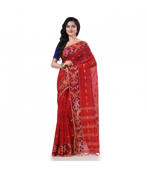 DESH BIDESH Women`s Tant Cotton Silk Handloom Cotton Blend Saree Navratri Design With Blouse Piece