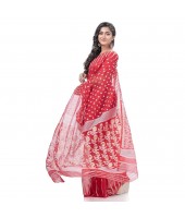 Queen of Diamond Resham Dhakai Jamdani Bengal Pure Cotton Handloom Saree (Red)