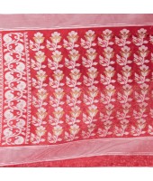 Queen of Diamond Resham Dhakai Jamdani Bengal Pure Cotton Handloom Saree (Red)