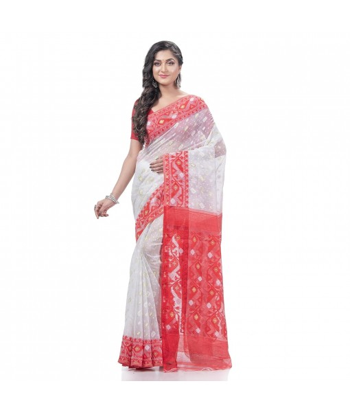 dB DESH BIDESH Women`s Digital MinaKarat Resham Dhakai jamdani Bengal Pure Cotton Handloom Saree Whole Body Design without Blouse Piece