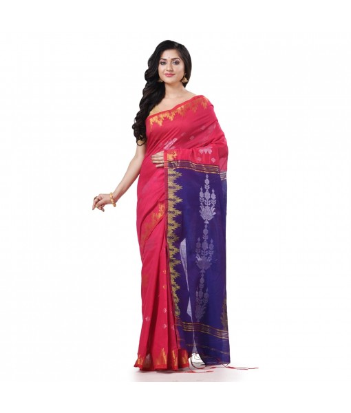 dB DESH BIDESH Women`s Tant Cotton Silk Handloom Cotton Blend Saree Jharbati Work With Blouse Piece