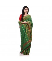  Cotton Silk Handloom Cotton Blend Saree Navratri Design With Blouse Piece (Green)