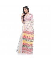 Queen of Diamond Resham Dhakai Jamdani Bengal Pure Cotton Handloom Saree (Multi Colour)