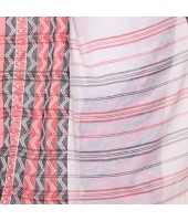 Traditional Bengali Chakra Begampuri Pure Handloom Cotton Saree With Blouse Pcs (White-Red) - Durga Puja Collection