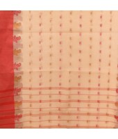 Pure Handloom Cotton Saree Leaf Buti Red Par Woven Design Without Blouse Piece (Red Off White)