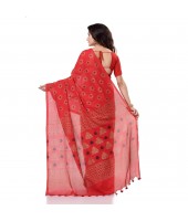 Bengal Tant Abhrak Work Design Soft Pure Handloom Cotton Saree With Blouse Piece (red)