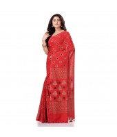 Bengal Tant Abhrak Work Design Soft Pure Handloom Cotton Saree With Blouse Piece (red)