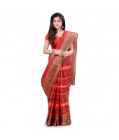 Bengal Tant Pure Handloom Cotton Saree Blossom Design Without Blouse Piece (Red)