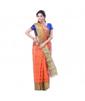 Bengal Handloom Cotton Tant Saree Ganga Jamuna Design Without Blouse Piece (DBGANGAJ6_orange_blue)
