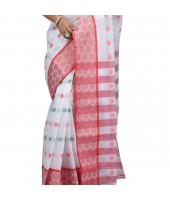Pure Cotton Handloom Traditional Bengali Tant Saree With Ganga Jamuna Jori Work (Red White Green)