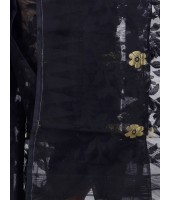 Traditional Bengal Handloom Black Resham Dhakai Jamdani Cotton Saree Whole Body Design