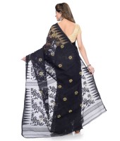 Traditional Bengal Handloom Black Resham Dhakai Jamdani Cotton Saree Whole Body Design