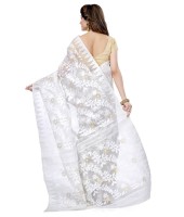 Traditional Bengal Handloom Resham Dhakai Jamdani Cotton Saree Whole Body Design (White )