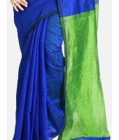 Cotton Silk and Bengal Soft Khadi Cotton Silk Ghicha Handloom Saree With Blouse Piece (Blue Green)