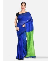 Cotton Silk and Bengal Soft Khadi Cotton Silk Ghicha Handloom Saree With Blouse Piece (Blue Green)