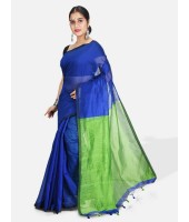 Cotton Silk and Bengal Soft Khadi Cotton Silk Ghicha Handloom Saree With Blouse Piece (Blue Green)