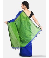 Cotton Silk and Bengal Soft Khadi Cotton Silk Ghicha Handloom Saree With Blouse Piece (Blue Green)