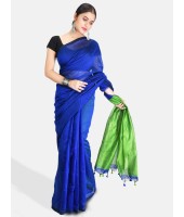 Cotton Silk and Bengal Soft Khadi Cotton Silk Ghicha Handloom Saree With Blouse Piece (Blue Green)