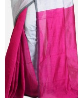 Bengal Soft Khadi Cotton Silk Ghicha Handloom Saree With Blouse Piece (Grey Deep Pink)