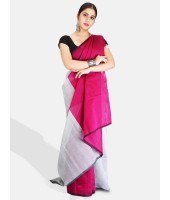 Bengal Soft Khadi Cotton Silk Ghicha Handloom Saree With Blouse Piece (Grey Deep Pink)