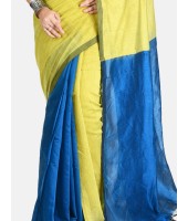 Bengal Soft Khadi Cotton Silk Ghicha Handloom Saree With Blouse Piece (Light Green Blue)