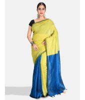  Bengal Soft Khadi Cotton Silk Ghicha Handloom Saree With Blouse Piece (Light Green Blue)