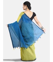  Bengal Soft Khadi Cotton Silk Ghicha Handloom Saree With Blouse Piece (Light Green Blue)