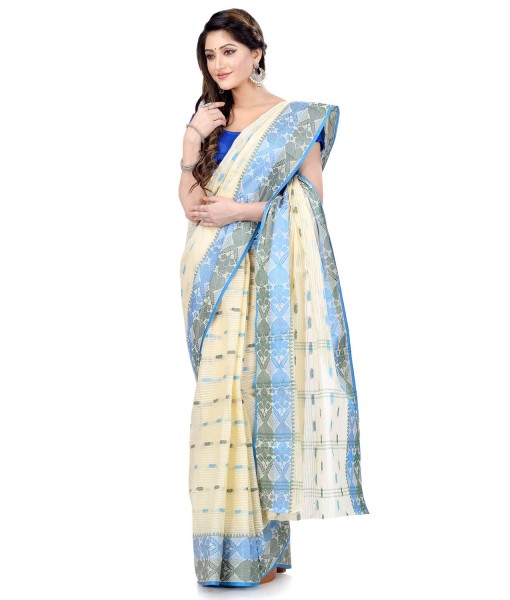 Women Pure Bengal Tant Traditional Handloom Bengali Cotton Saree Noyonchuri Design Without Blouse Piece