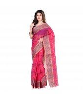 Bengal Tant Woven Bee Kolka Design Pure Handloom Cotton Saree Without Blouse Piece (Pink)