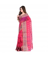 Bengal Tant Woven Bee Kolka Design Pure Handloom Cotton Saree Without Blouse Piece (Pink)