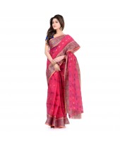 Bengal Tant Woven Bee Kolka Design Pure Handloom Cotton Saree Without Blouse Piece (Pink)