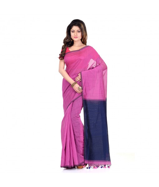 DESH BIDESH Women`s Bengal Half Half Ghicha Handloom Cotton Silk Saree With Blouse Piece (Pink Blue)