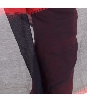 Bengal Half Half Ghicha Handloom Cotton Silk Saree With Blouse Piece (Red Black)
