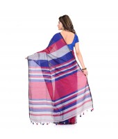 Bengal Khadi Ghicha Handloom Cotton Silk Saree With Blouse Piece (Ink Red Grey)