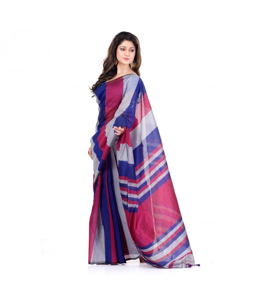 Bengal Khadi Ghicha Handloom Cotton Silk Saree With Blouse Piece (Ink Red Grey)