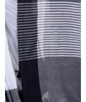 Women`s Traditional Bengali Handloom Tant Pure Cotton Saree Pompom Desigined With Blouse Piece (Deep Black Grey White)