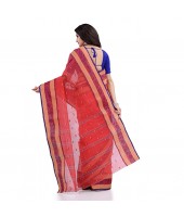 DESH BIDESH Women`s Traditional Tant Pure Cotton Handloom Saree Woven Sudarshana Designer Without Blouse Piece Red