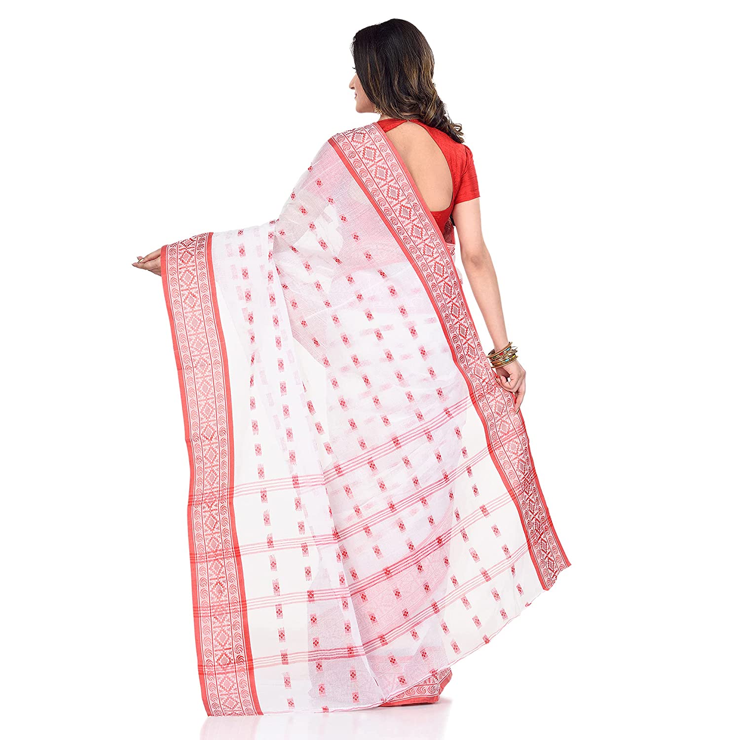 Buy Women's Minakari Jamdani Saree Pure Linen Silk Black and Red Colour  Without Blouse Piece (Rapier25_ Black & Red) at Amazon.in