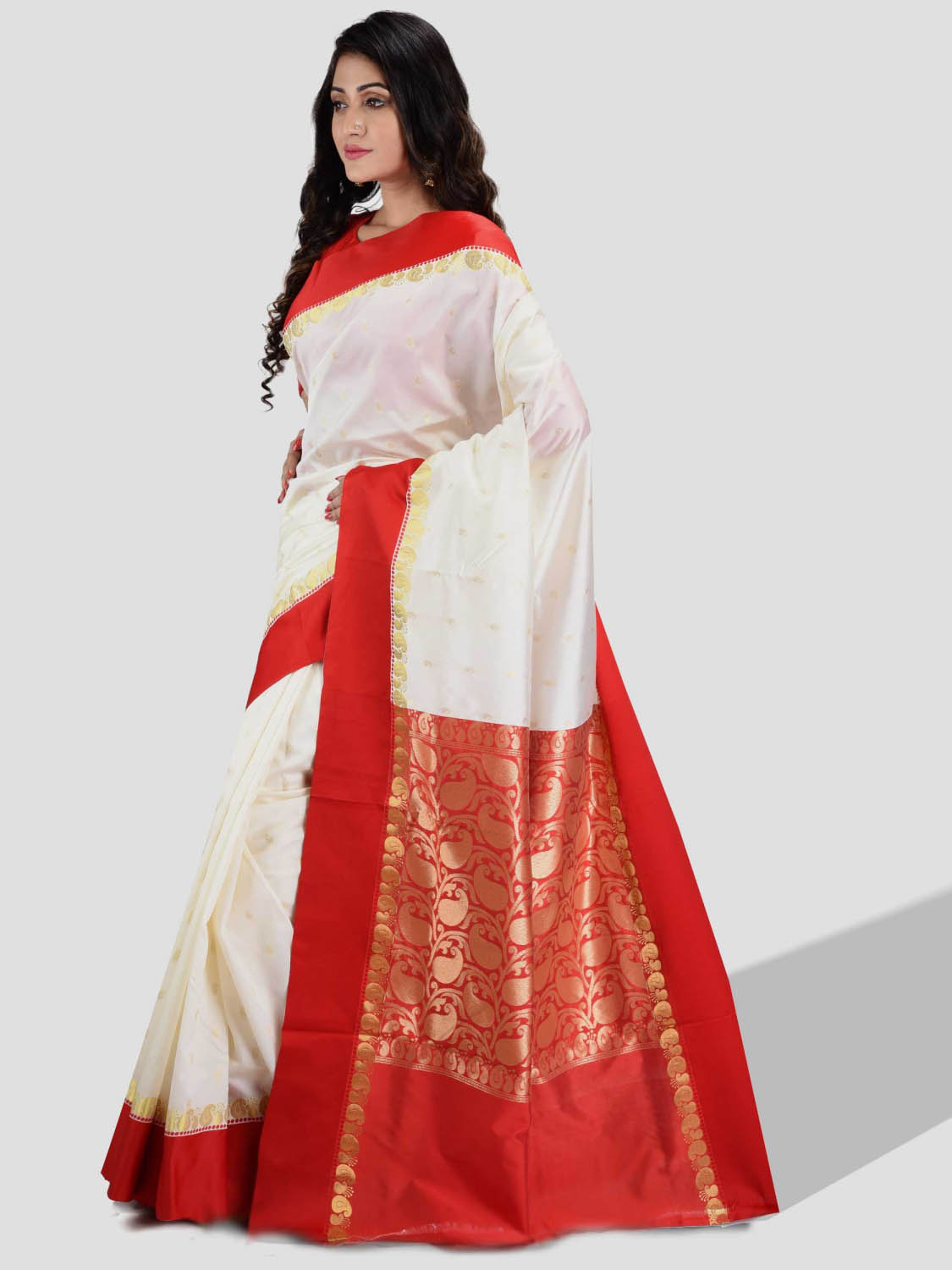 Bengali Saree Red and White | Pure Cotton Silk Saree With Red ...