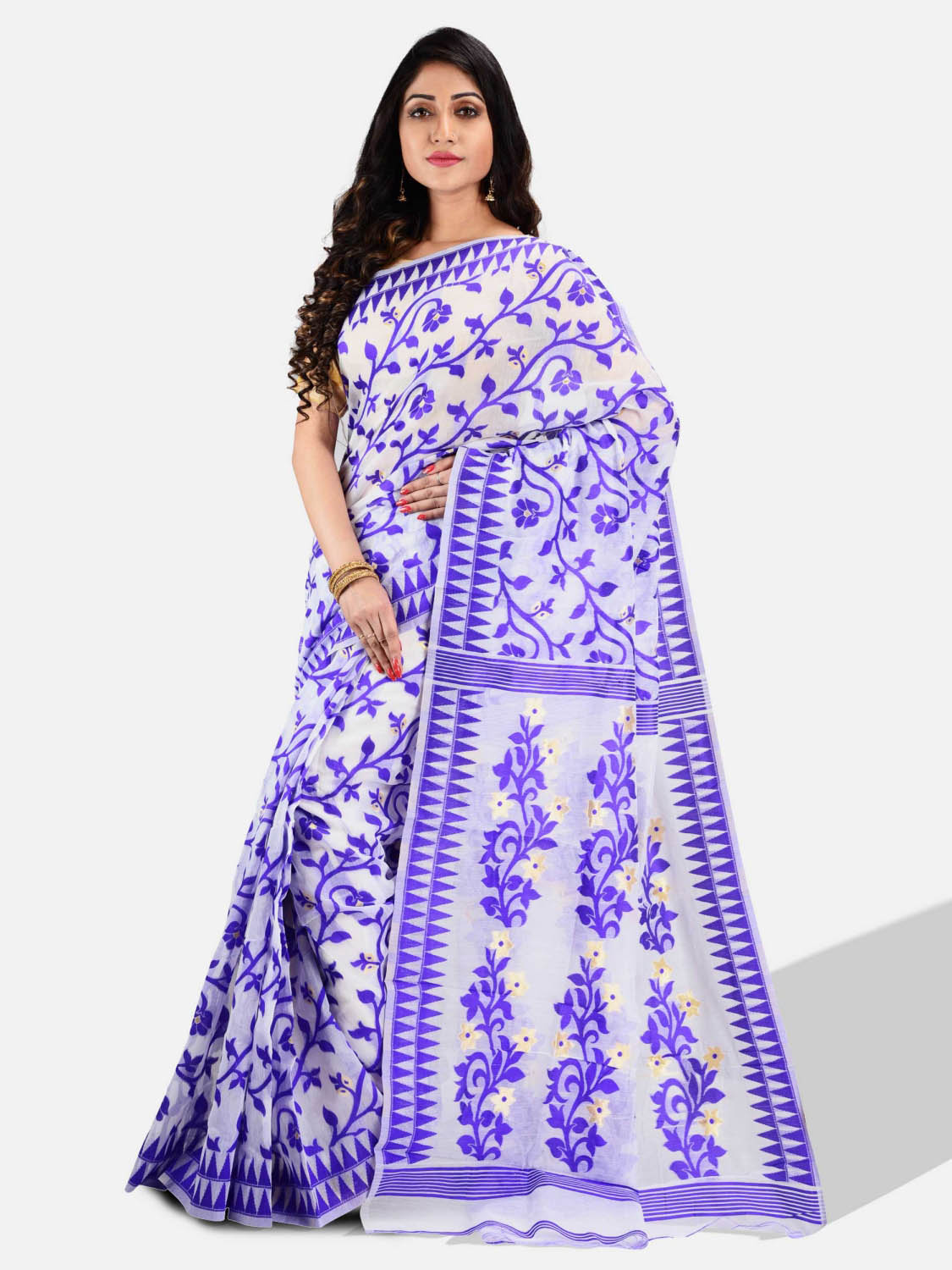 Purple Soft Dhakai Jamdani Silk Sari With Blouse Peace | Buy Online