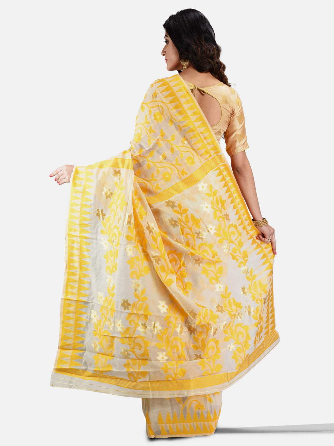 Buy Piyari Fashion Yellow Cotton Silk Jamdani Saree without Blouse Piece  (PR-230013) at Amazon.in